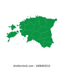Estonia map isolated on transparent background.Transparent - high detailed Green map of Estonia. Vector illustration eps 10. Blank Green similar Estonia map isolated on white background.