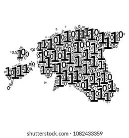 Estonia Map mosaic icon of binary digits in various sizes. Vector digits are grouped into Estonia Map illustration design concept.