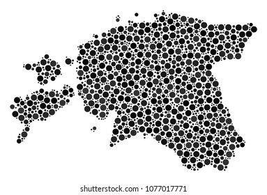 Estonia Map mosaic of round dots in different sizes. Scattered dots are composed into Estonia Map collage. Vector cartography map design concept.