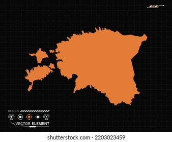 Estonia Map Of Orange Digital Frame HUD, GUI, UI Interface Technology Radar Vector.