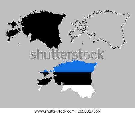 Estonia map in outline style, black color, color of country flag version.