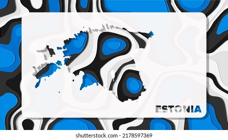Estonia Map with Paper Cut Waves Background Shape perfect for Greeting Card, Desktop Wallpaper, and Banner