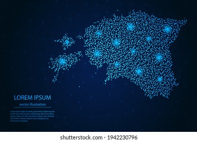 Estonia map from point blue and glowing stars on a dark background. Vector eps 10.