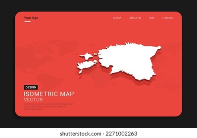 Mapa de Estonia rojo aislado en el fondo oscuro con 3d mapa mundial de ilustración vectorial isométrica.