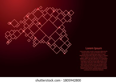 Estonia map from red pattern from a grid of squares of different sizes and glowing space stars. Vector illustration.