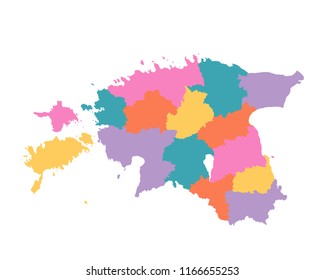 estonia map with regions vector flat illustration on white background