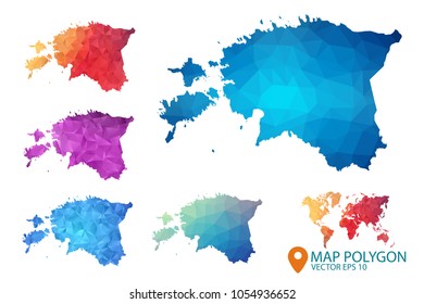 Estonia Map - Set of geometric rumpled triangular low poly style gradient graphic background , Map world polygonal design for your . Vector illustration eps 10.