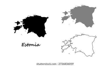 Estonia map set. Estonia map vector.  Estonia silhouette, gray, and outline map on white background