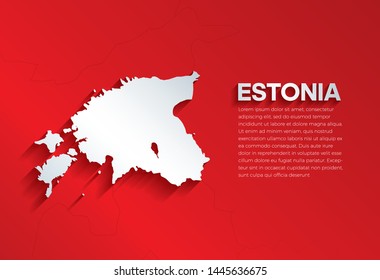 Estonia Map with shadow. Cut paper isolated on a red background. Vector illustration. 