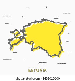 Estonia map in thin line style with small geometric figures. Vector illustration modern concept