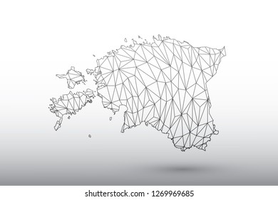 Estonia map vector of black color geometric connected lines using triangles on light background illustration meaning strong network