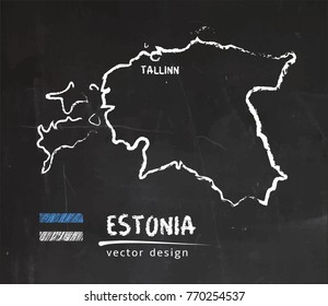 Estonia map, vector drawing on blackboard