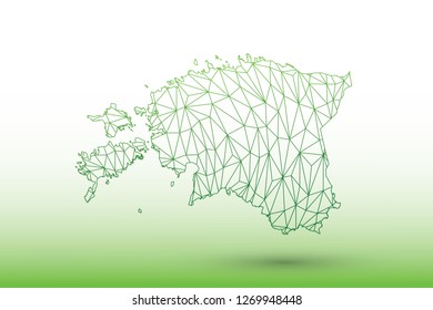 Estonia map vector of green color geometric connected lines using triangles on light background illustration meaning strong network