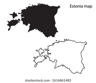Estonia map vector illustration, Estonia map silhouette, Estonia country Landscape, Black and white Estonia map