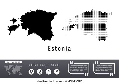 Estonia map vector set halftone dots black.