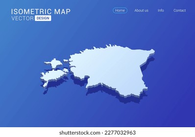 Estonia map white on blue background with isolated 3D isometric concept vector illustration.