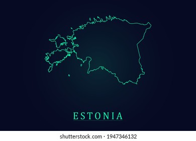 Estonia Map - World Map International vector template with thin green outline or outline graphic sketch style and green color isolated on dark background - Vector illustration eps 10