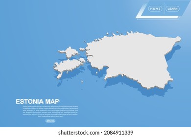 Mapa de Estonia - Mapa mundial Modelo vectorial internacional con estilo isométrico que incluye sombra, color blanco sobre fondo azul para el diseño, sitio web, infografía - Ilustración vectorial eps 10