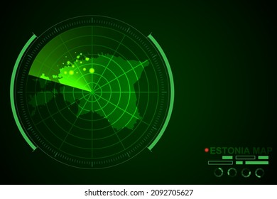 Mapa de Estonia - Mapa Mundial Plantilla vectorial internacional con el estilo de radar de círculo futurista HUD, GUI, interfaz de interfaz de usuario aislada en fondo verde oscuro - Ilustración vectorial eps 10