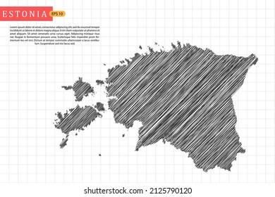 Estonia Map - World Map International vector template with black outline graphic sketch and old school style isolated on white grid background - Vector illustration eps 10