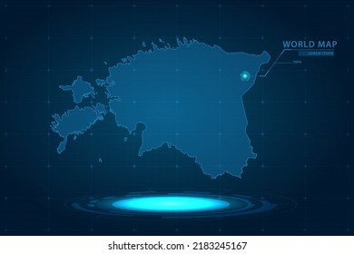 Estonia Map - World Map International vector template with Hologram in perspective style and HUD, GUI, UI interface isolated on blue background for design - Vector illustration eps 10