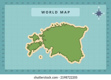 Mapa de Estonia - Mapa Mundial Plantilla vectorial internacional Alto detalle con color verde y crema aislado en fondo azul incluyendo icono de la rosa de la brújula - Ilustración vectorial eps 10