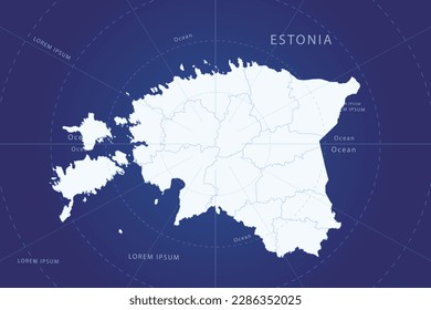 Estonia Map - World Map International vector template with High detailed and white color including circle line on blue background for design, infographic, website - Vector illustration eps 10