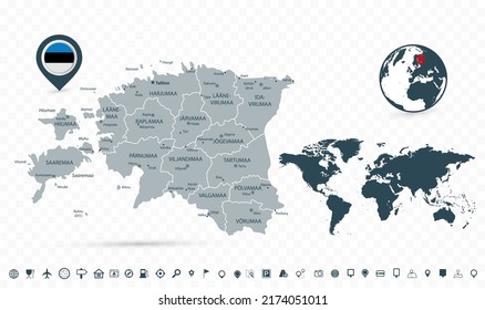 Estonia Map World Map Isolated On Stock Vector Royalty Free Estonia Map World Isolated On 260nw 2174051011