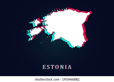 Estonia Map - World map vector template with Unique Design Abstract Digital Glitch and 3d  including blue, red and white color isolated on dark background - Vector illustration eps 10