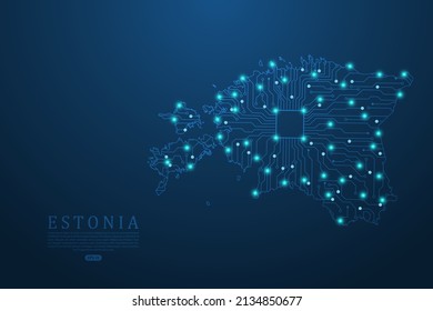 Estonia Map - World map vector template with Abstract futuristic circuit board Illustration or High-tech technology mash line and point scales on dark background - Vector illustration ep 10