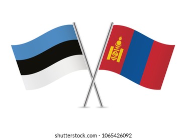 Estonia and Mongolia crossed flags. Estonian and Mongolian flags on white background. Vector icon set. Vector illustration.