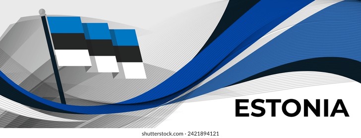 Estonia national day banner with Estonian flag colors theme  and geometric abstract retro modern blue black background white design. Tallinn Estonia Flag for independence day.