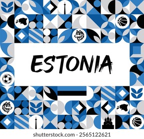 Estonia national day banner with Estonian flag and geometric abstract retro modern background design. Tallinn Estonia Flag for independence day
