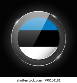 Estonia national flag. Application Language Symbol. Country of manufacture icon. Round glossy isolated vector icon with national flag button on glow background. Symbol of nation for infographics, web.