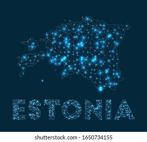 Estonia network map. Abstract geometric map of the country. Internet connections and telecommunication design. Cool vector illustration.