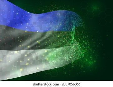Estonia, sobre la bandera del vector 3d sobre el fondo verde con polígonos y números de datos