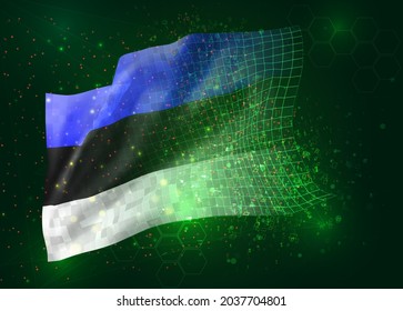 Estonia, on vector 3d flag on green background with polygons and data numbers