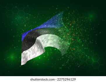 Estonia, on vector 3d flag on green background with polygons and data numbers