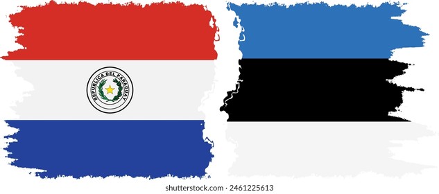 Estonia and Paraguay grunge flags connection, vector