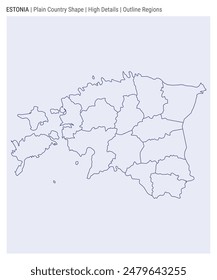 Estonia plain country map. High Details. Outline Regions style. Shape of Estonia. Vector illustration.