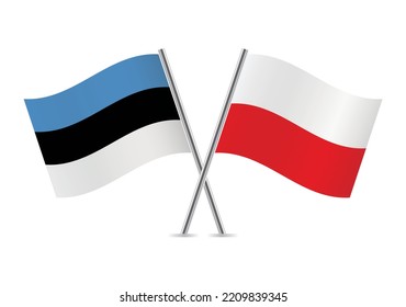 Estonia and Poland crossed flags. Estonian and Polish flags on white background. Vector icon set. Vector illustration.
