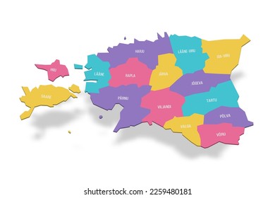 Estonia political map of administrative divisions - counties. 3D colorful vector map with name labels.