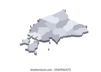 Estonia political map of administrative divisions - counties. 3D isometric blank vector map in shades of grey.