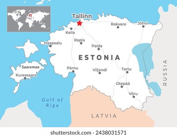 Mapa político de Estonia con la capital Tallin, ciudades más importantes y fronteras nacionales