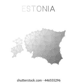 Estonia polygonal vector map. Molecular structure country map design. Network connections polygonal Estonia map in geometric style for your infographics.