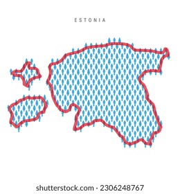 Estonia population map. Stick figures Estonian people map with bold red translucent country border. Pattern of men and women icons. Isolated vector illustration. Editable stroke.