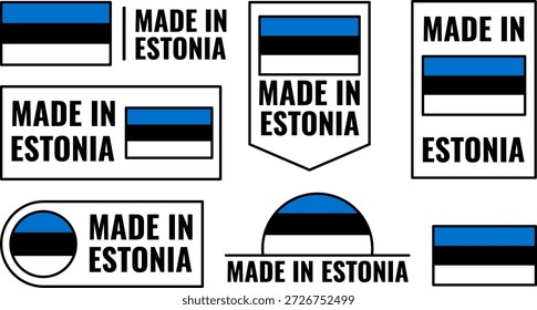Estônia produto emblemas mostrando Made in Estonia ícones em vários projetos