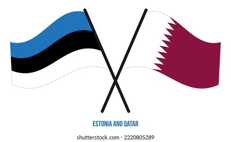 Estonia and Qatar Flags Crossed And Waving Flat Style. Official Proportion. Correct Colors.