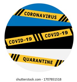 Estonia quarantine and extraordinary emergency measures under pandemic virus. stop coronavirus covid-19 yellow border tape on Estonia flag background. vector illustration