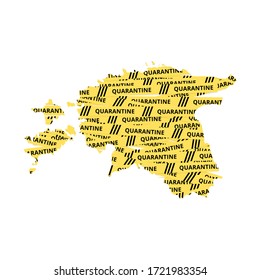 Estonia Quarantine Yellow Tape country of Europe, European map illustration, vector isolated on white background